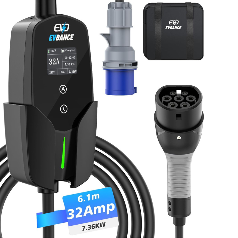 Portable Ev Charger 32A Type 2 Cee Plug - EVDance ที่ชาร์จ32A แบบ2 EV 7.36KW สาย20FT