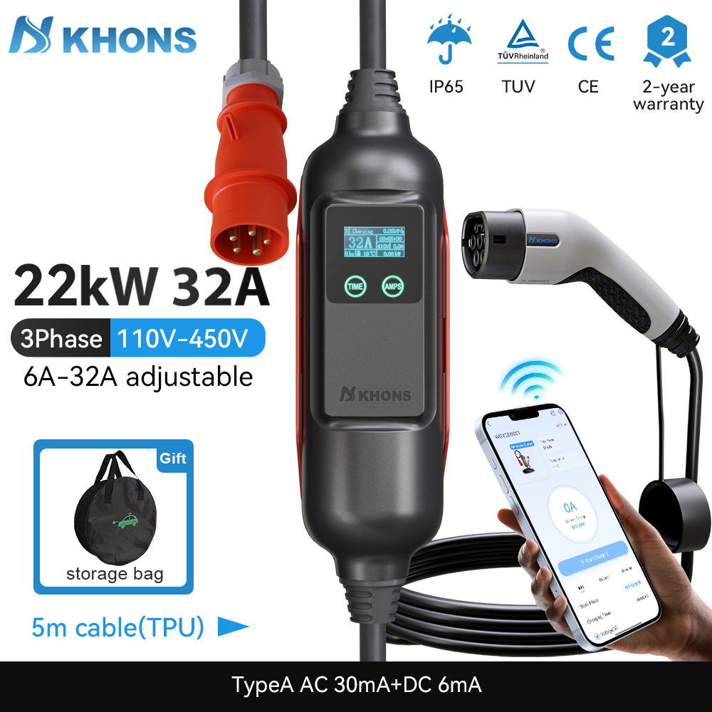 Portable Ev Charger 32A Type 2 Cee Plug - Khons แบบพกพา EV Charger Type2 32A