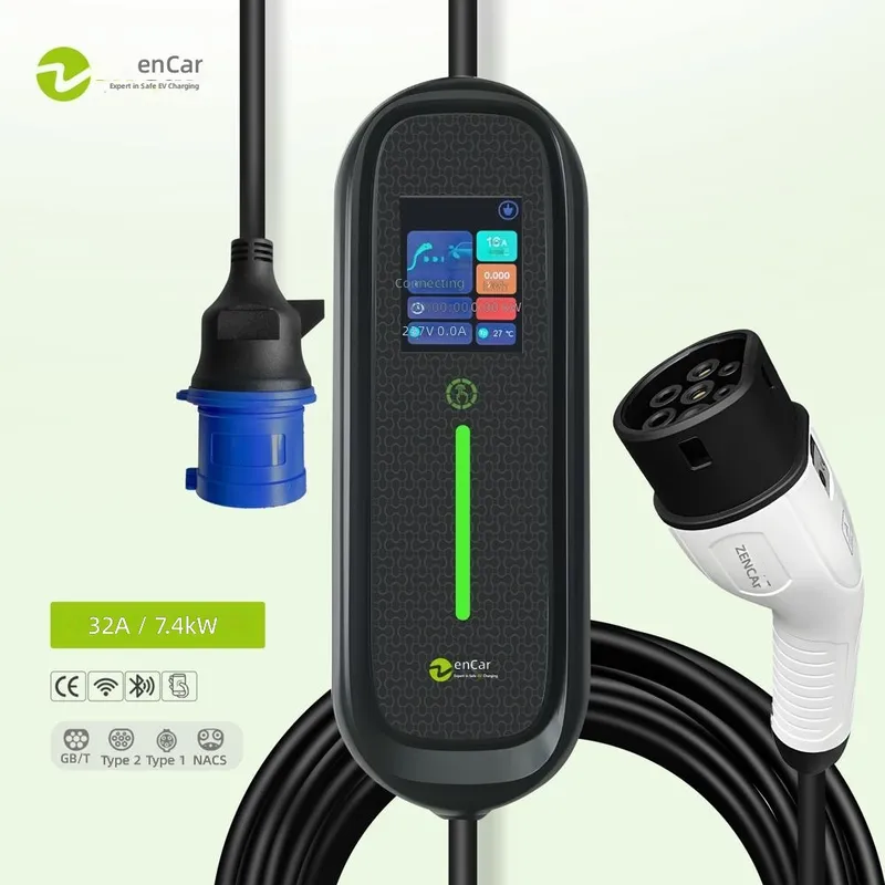 Portable Ev Charger 32A Type 2 Cee Plug - เครื่องชาร์จรถยนต์ไฟฟ้าแบบพกพา 7kW 32A Type 2 พร้อมระบบ