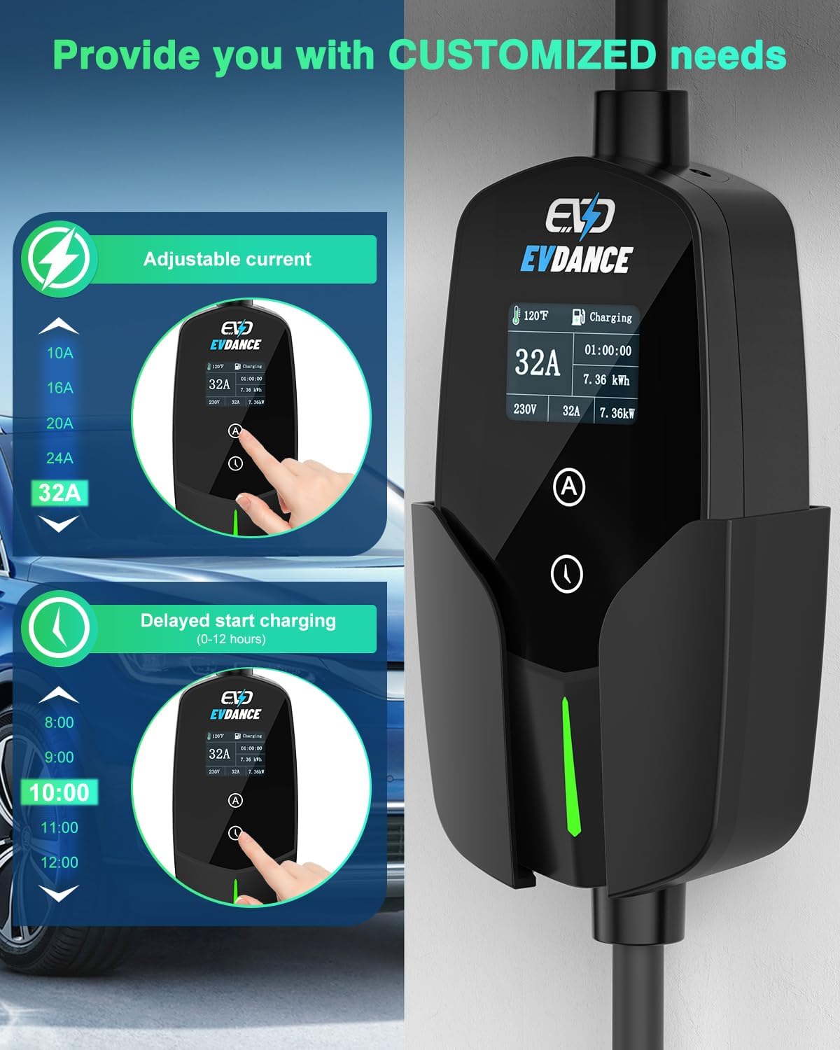 EVDance ที่ชาร์จ32A แบบ2 EV 7. - Portable Ev Charger 32A Type 2 Cee Plug บทวิจารณ์และราคา