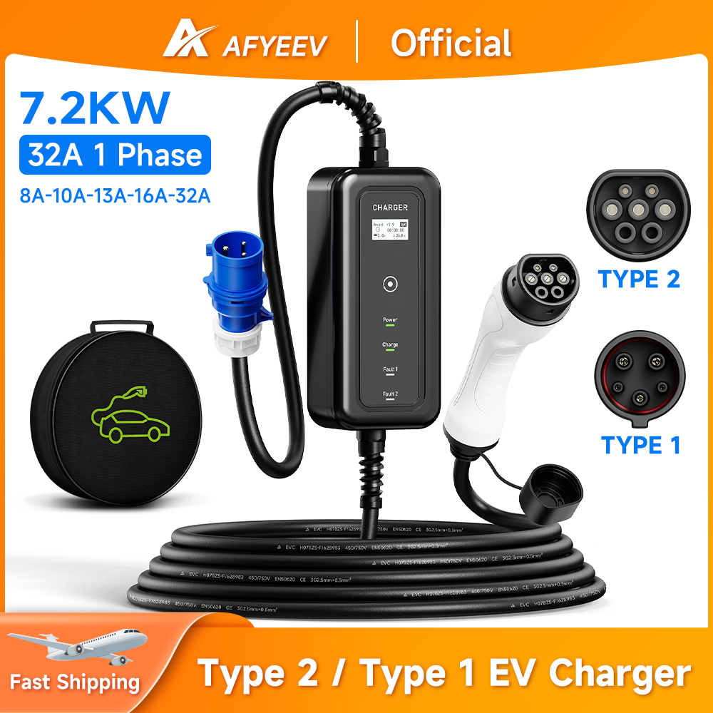 Afyeev ที่ชาร์จแบบพกพา EV, Typ - Portable Ev Charger 32A Type 2 Cee Plug บทวิจารณ์และราคา